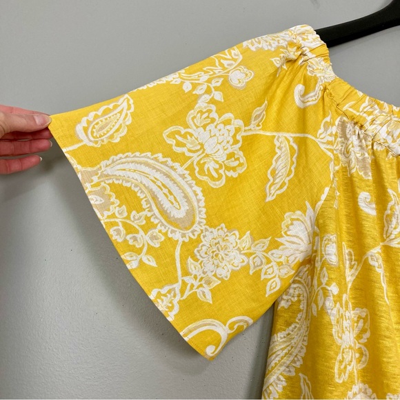 Chico’s Linen Paisley Off-Shoulder Top Women’s Size L Lightweight Boho Yellow - Picture 5 of 11